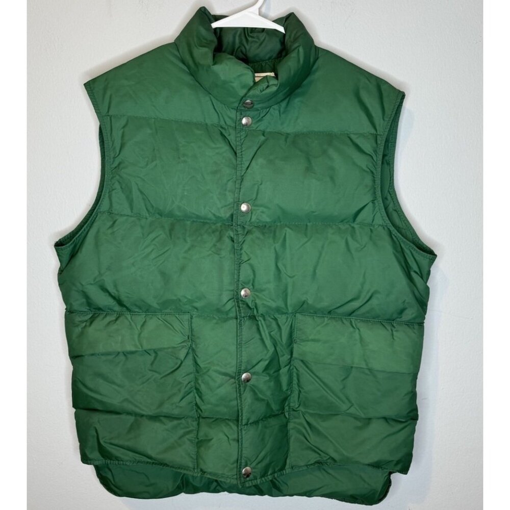 Vintage LL Bean Insulated Goose Down Green Vest Mens Medium Puffer Snap Button